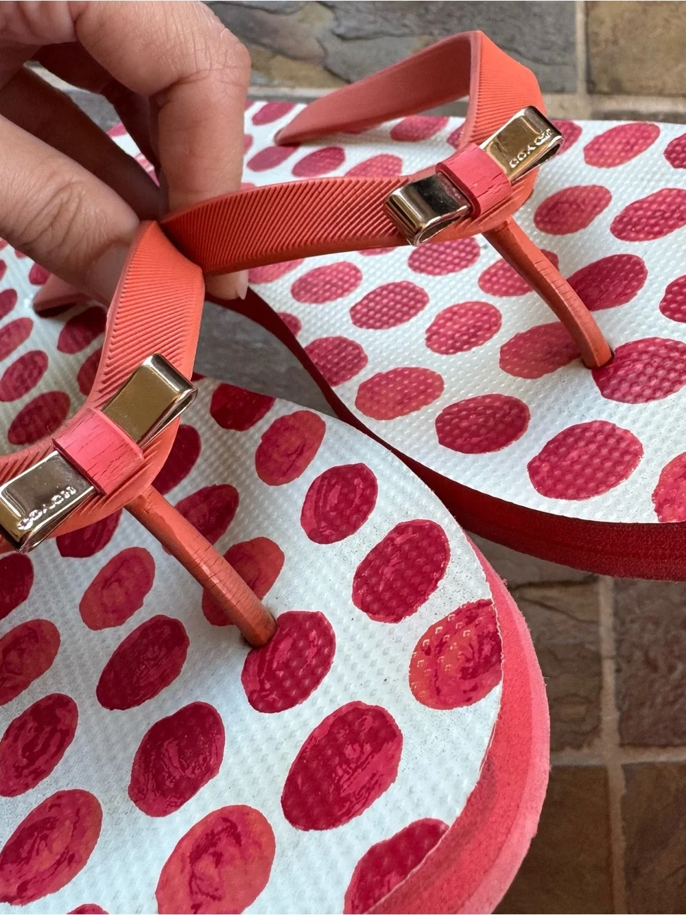Coach Coral Polka Dot Flip Flop Sandals